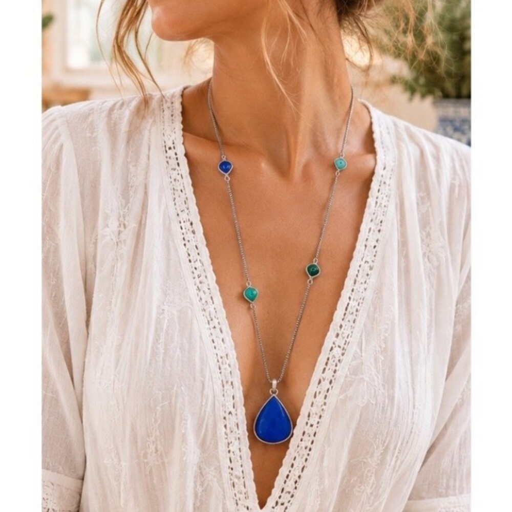 NWOT Lucky Brand necklace with blue and green stones